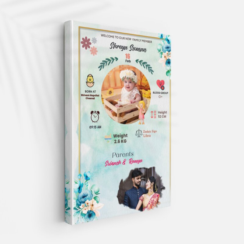 Newborn Birth Certificate Style Frame – Custom Baby Photo & Details