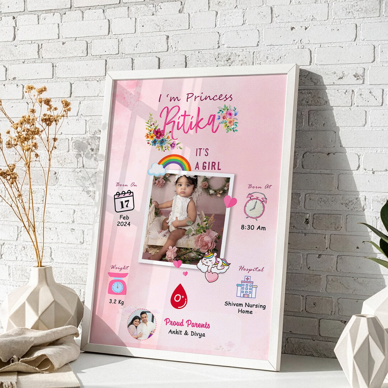 Baby Girl Birth Details Photo Frame