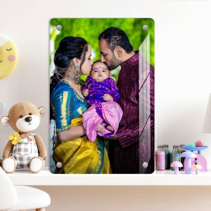 premium acrylic baby photo frame with parents
