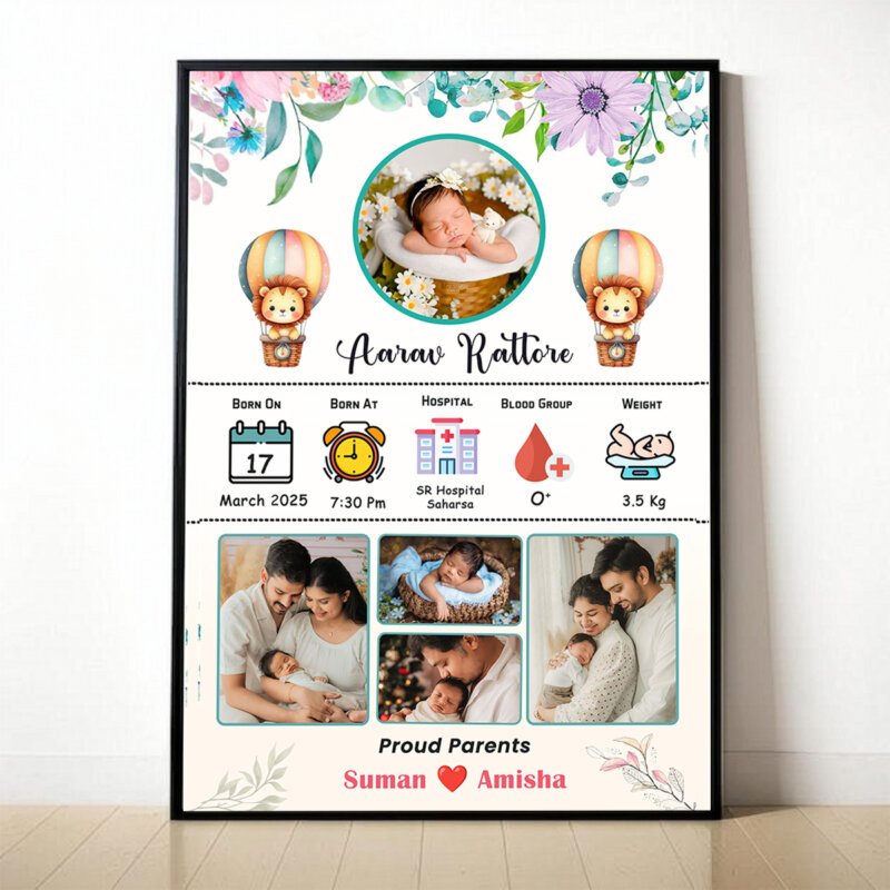 Personalized Baby Bio Frame with Pictures | Newborn Keepsake