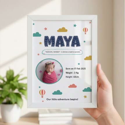 ersonalized Baby Name Announcement Frame | Newborn Birth Details Wall Art