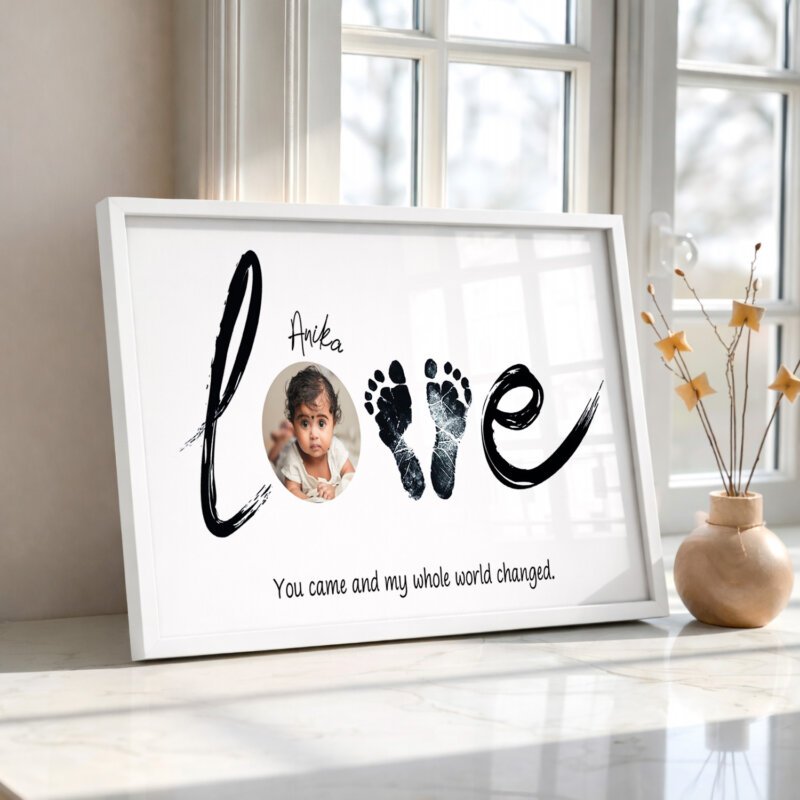 Customized Baby Footprint Frame with Name & Photo – Newborn Keepsake